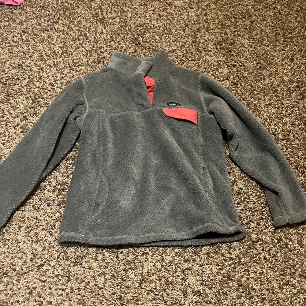 Patagonia Kids Charcoal Fleece with Coral Pocket